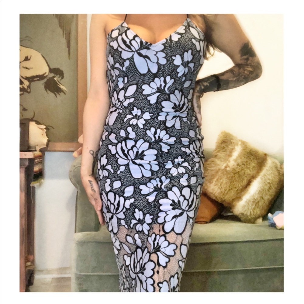 Missguided black and Blue Lace Pencil Dress